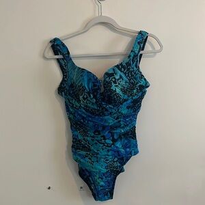 Miraclesuit One Piece Swimsuit padded cups Blue Shimmer Off the Scales sz 10